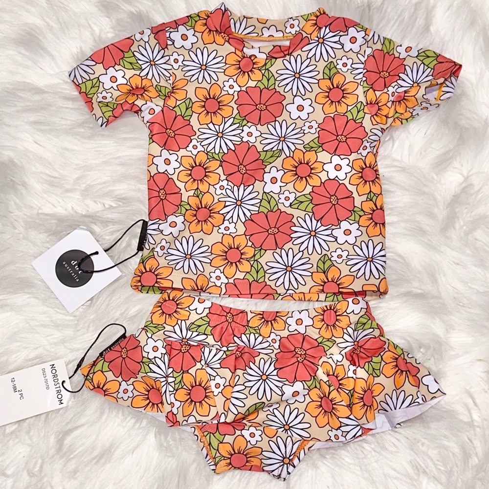 THE CUTEST retro Floral Kids Pajamas Set - Red, Orange, White NWT